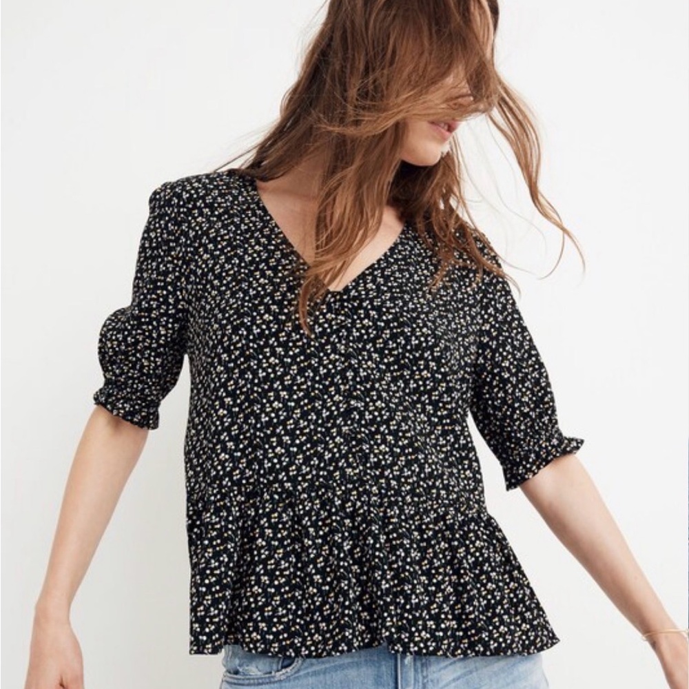 Madewell Courtyard Ruffle-Hem Top in Playground Posies